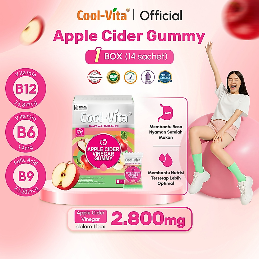COOLVITA Terbaru  Apple Cider Vinegar Gummy 1 Box isi 7 Sachet| Jaga Imun & Nutrisi untuk Tubuh Idea