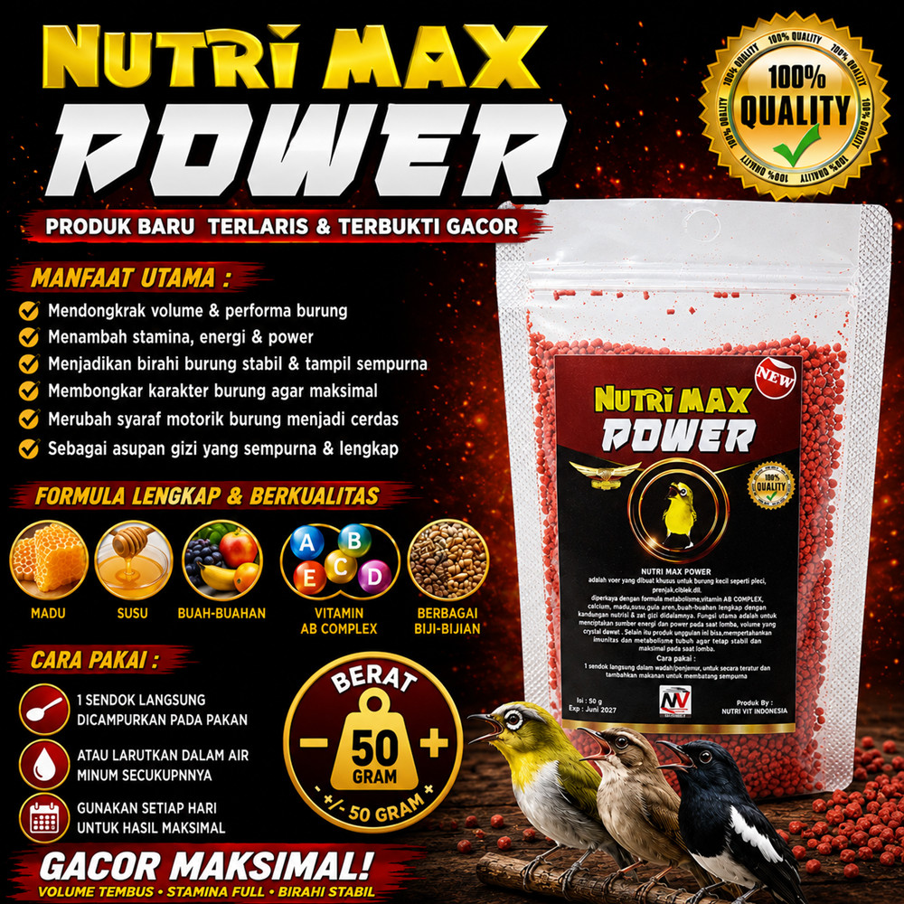 Nutri Max Power 50g Voer Pleci Premium Pakan Burung Pleci Biar Gacor & Ngerol Panjang