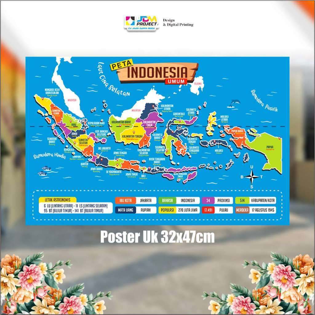 Poster Peta Indonesia / poster belajar peta Indonesia JDM