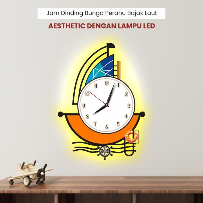 Jam Dinding BUNGA AESTETIK LED  HOME Sweet Home  Hiasan dinding Ruang tamu/ kamar tidur - perahu, ja