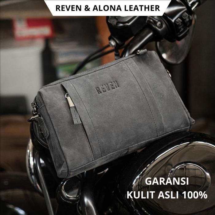 Tas Slempang Messenger Oslo Bag Pria Kulit Original Branded Anti Air - Hitam