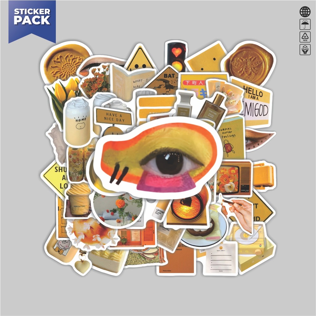 

[100PCS]Stiker Pack Stiker Aesthetic Retro Yellow Vintage Aesthetic Vinyl Anti Air Dekorasi Sticker Laptop Buku Journal Koper Helm Casing HP Gitar Helm Skateboard
