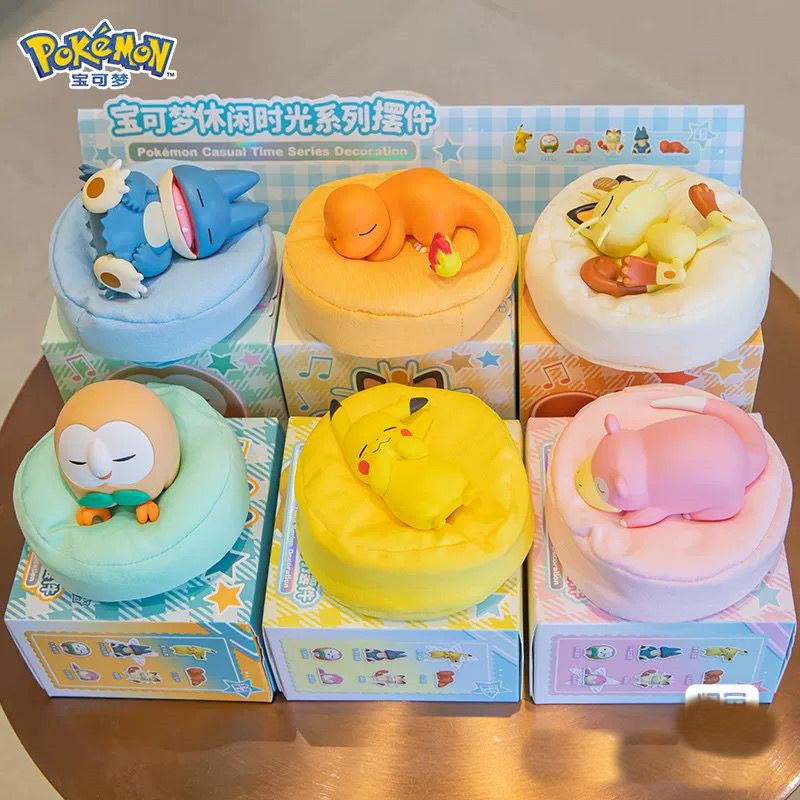 6 Styles Pokemon Pikachu Meowth Slowpoke Rowlet Charmander Gonbe Figures Sleep Starry Dream Series A