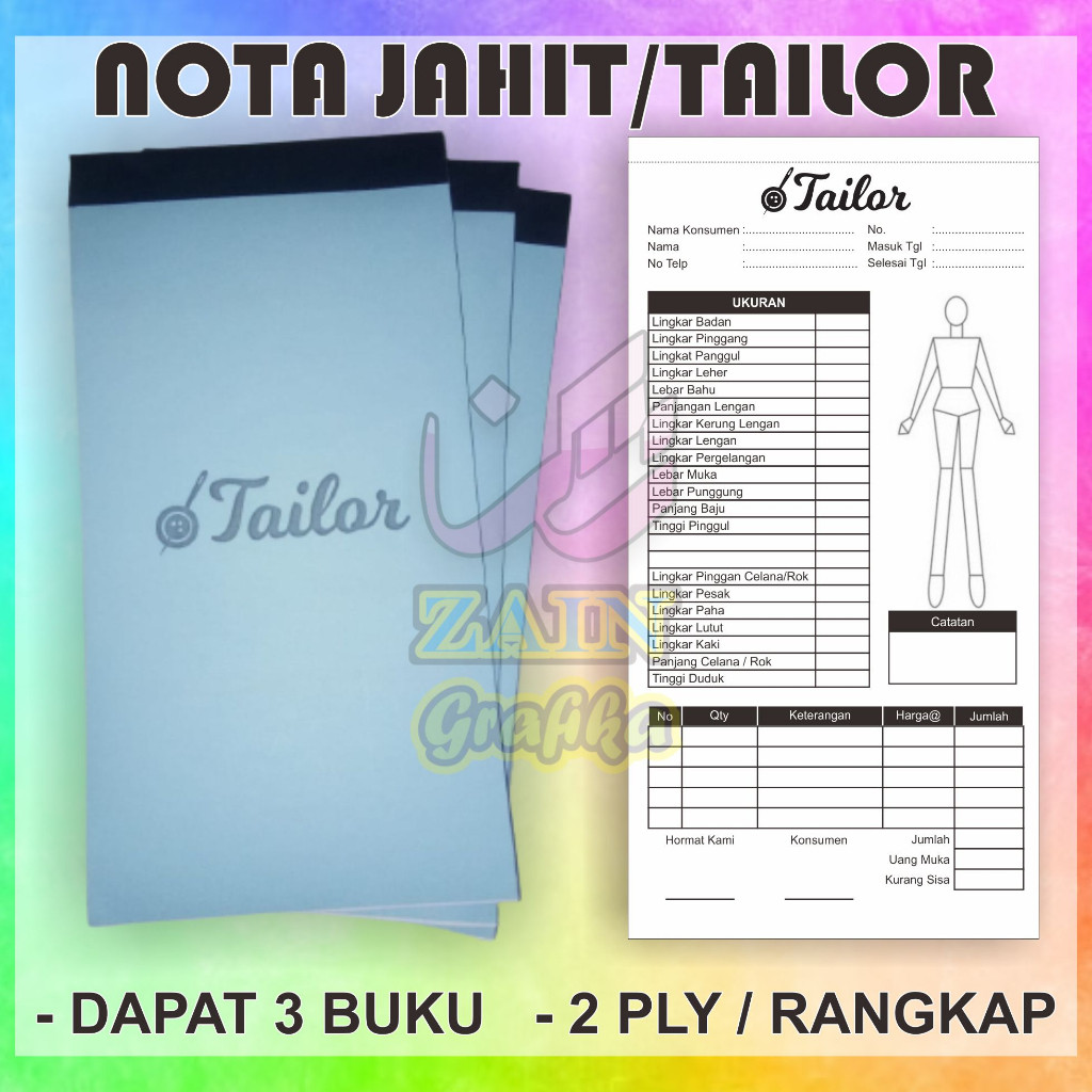 

Nota Jahit Tailor ukuran 1/3 folio dapat 3 buku