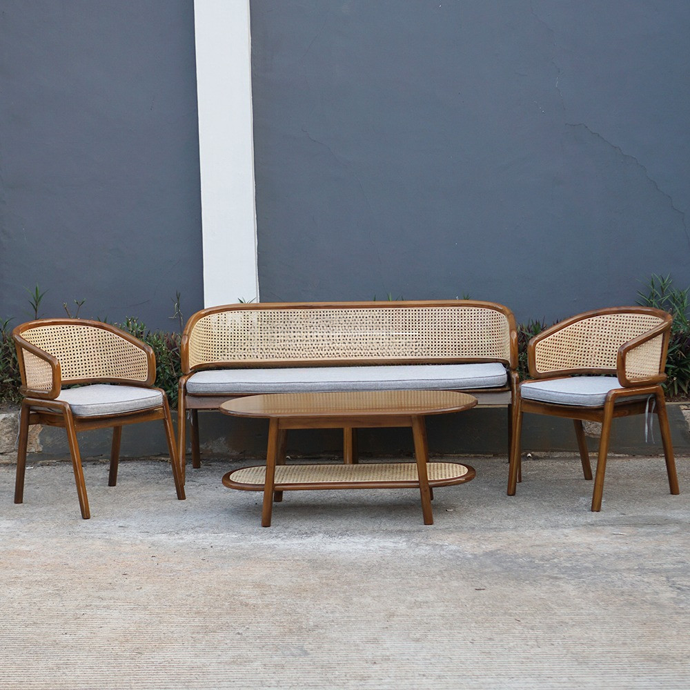 Kursi Tamu  Set Kursi Tamu Cleopatra Rotan Minimalis - Furniture Ruang Tamu Kayu Jati