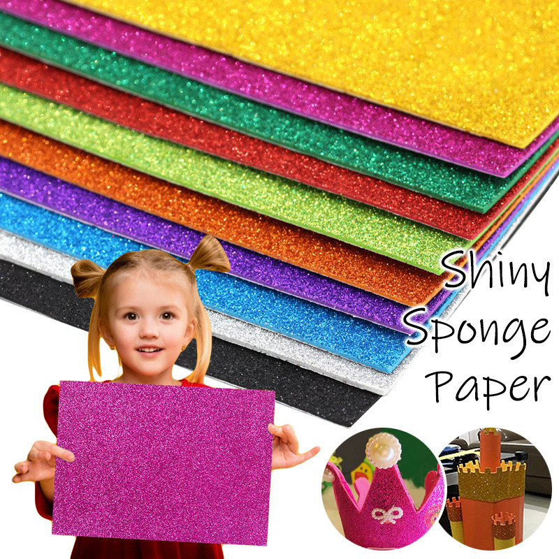 

10pcs Flash Thick Sponge Paper Self-adhesive EVA Foam Glitter Color Papers DIY Kids Scrapbooking Craft Party Decor Paper Sticker