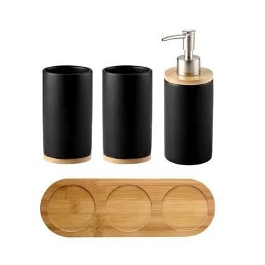 

[MS] Tempat Sabun Keramik / Tempat Sikat Gigi 2 Gelas / Tempat Sendok - Hitam