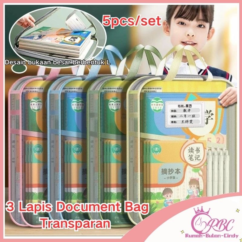 

【Penjual Lokal】5PCS/Set 3 Lapis Tas Dokumen Transparan Tas Buku Portabel Jaring Tas Penyimpanan Kertas / Tas Folder Portabel Jaring Penyimpanan Kertas