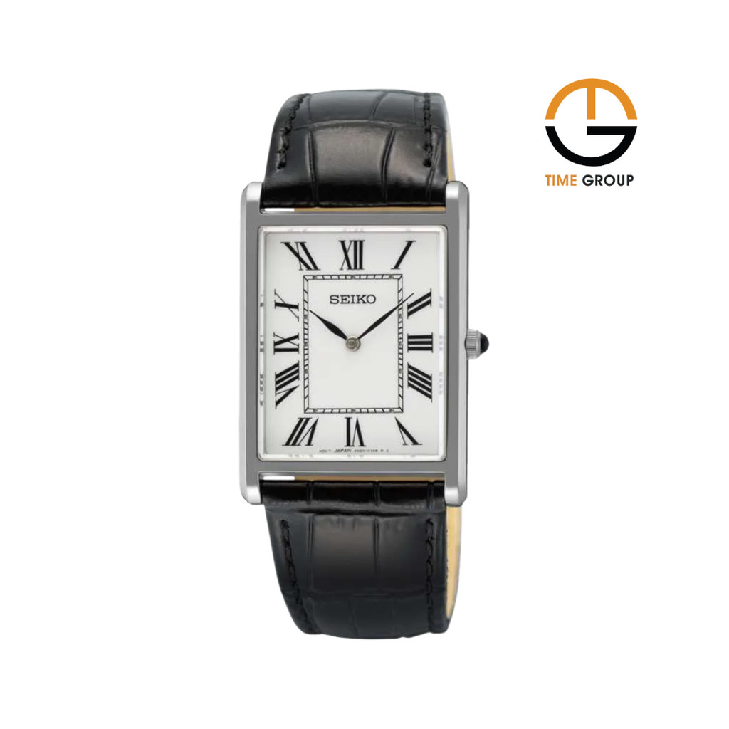 JAM TANGAN PRIA SEIKO SWR103 SWR103P1 SILVER DIAL BLACK LEATHER STRAP