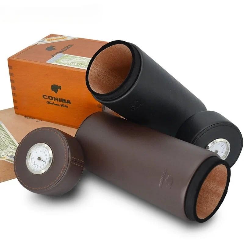 Cigar humidor case/jar,Leather Cedar Wood Cigar Canister Portable for Cigar