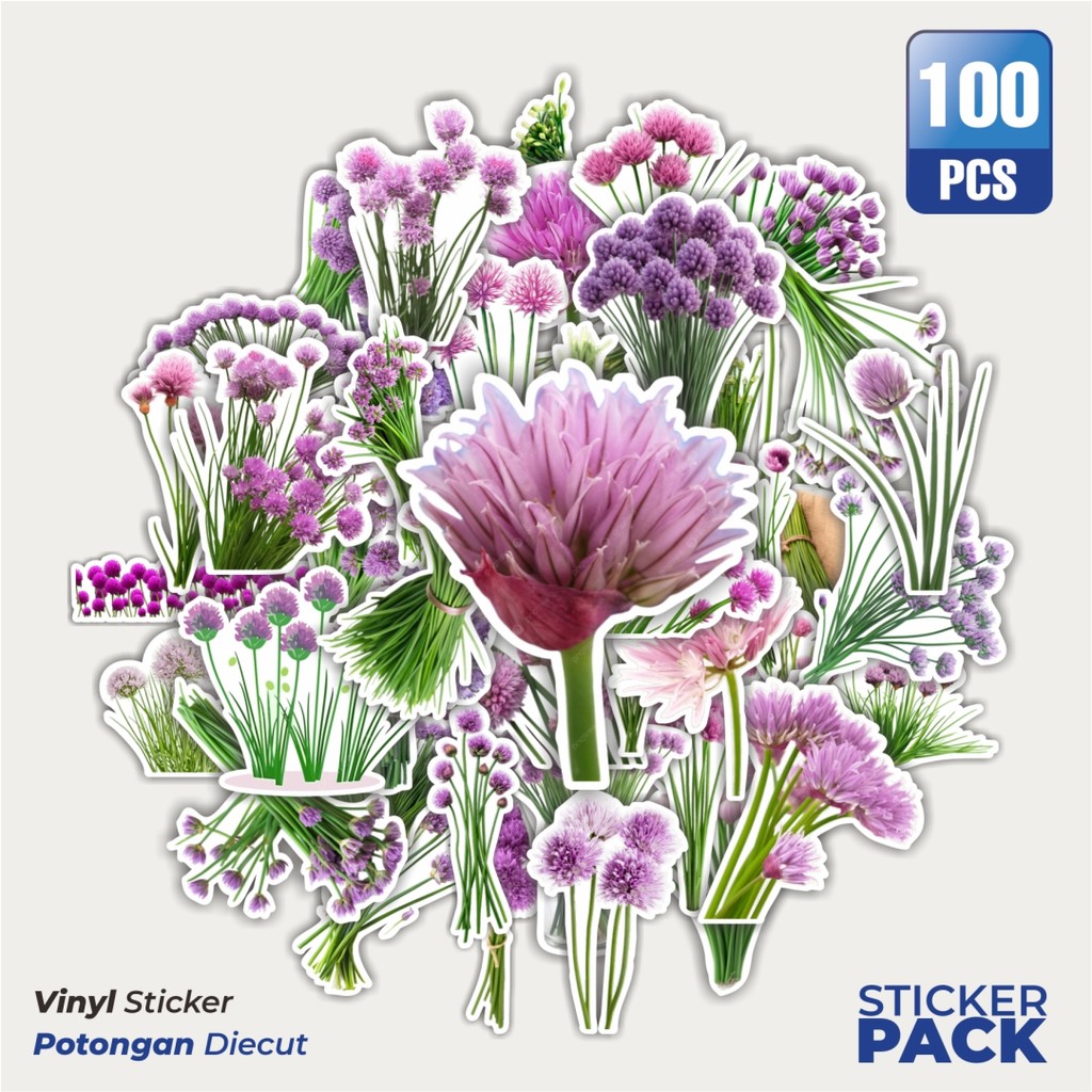 

MURAH 100 PCS Stiker Chives Blossom Flower [Bunga Kucai] Waterproof Aesthetic- Untuk Laptop, Motor, dan Helm - Paper Stationery Pack