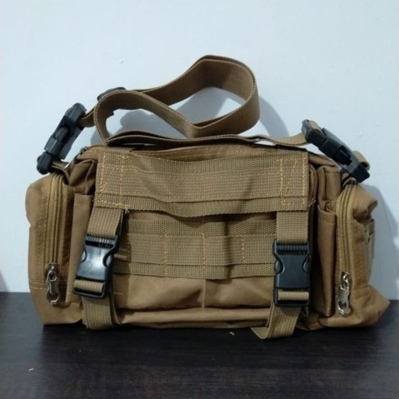 TAS SELEMPANG COKLAT PRAMUKA / TAS SELEMPANG TACTICAL COKLAT POLISI PRAMUKA OUTDOOR