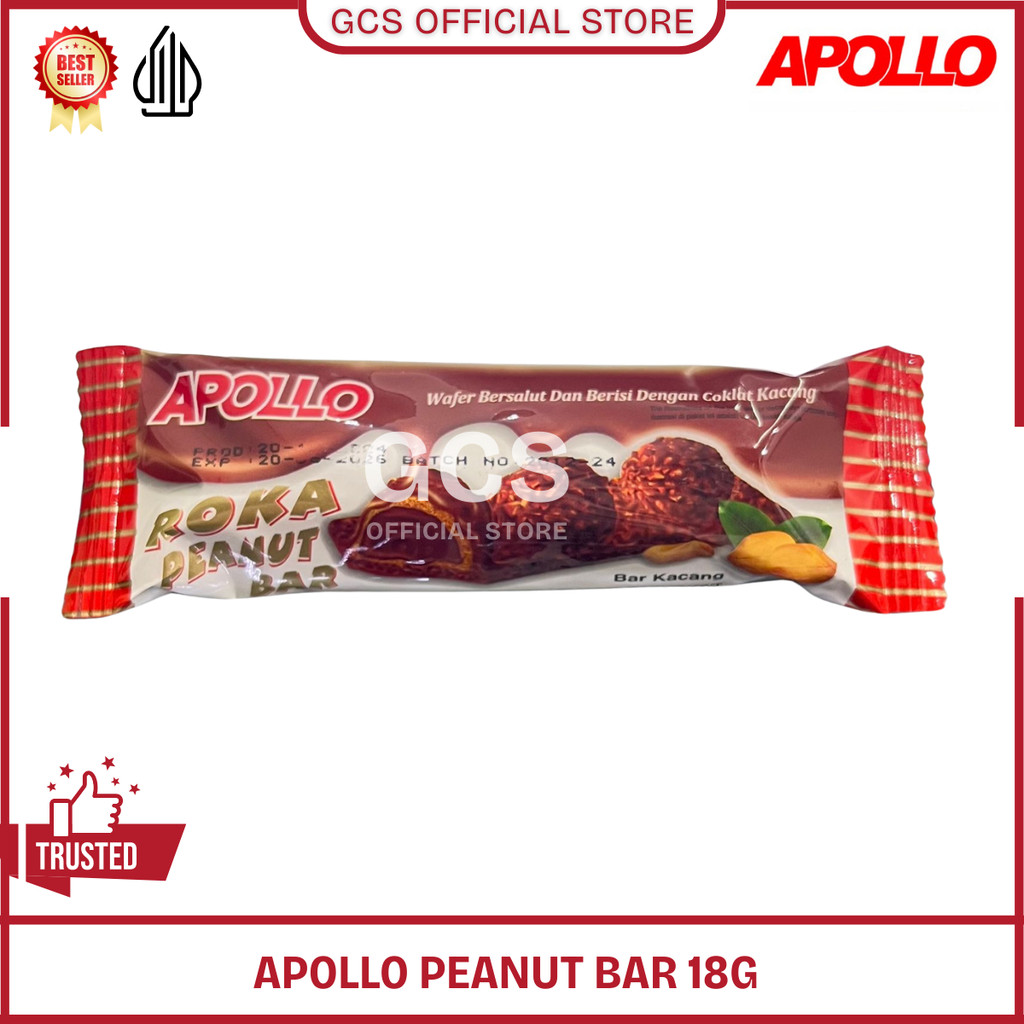 

Apollo Roka Peanut Bar Wafer Salut Kacang dan Cokelat Kemasan 18g