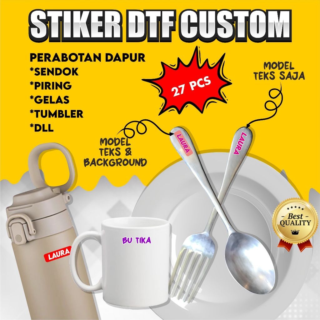 

27 pcs Sticker Barang Custom Nama Sendok Botol Piring Perabotan Stiker Nama Waterproof Timbul Label