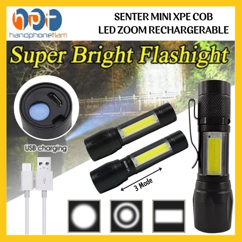 Senter Mini XPE COB Led Zoom Super Terang Swat Police Light Recharge Zoom Senter SWAT  Zoom  HP TIAM