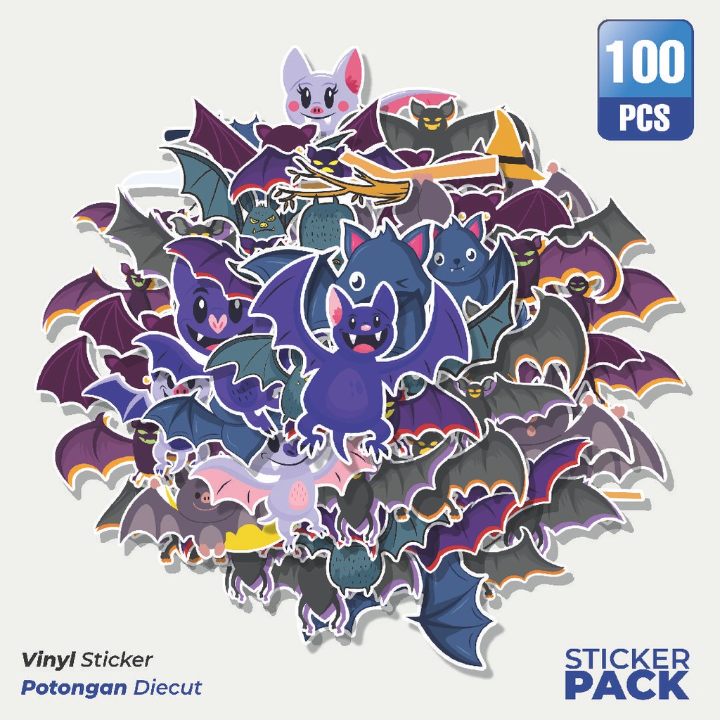 

100 PCS STIKER Stiker Hewan Kelelawar Waterproof Aesthetic- Untuk Laptop, Motor, dan Helm - Paper Stationery Pack