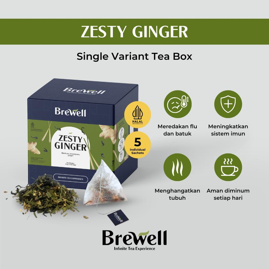 

Brewell | Zesty Ginger Tea Blend - Tea Bag | Teh Hitam Jahe Sereh | Black Tea Ginger Lemongrass | Premium Tea