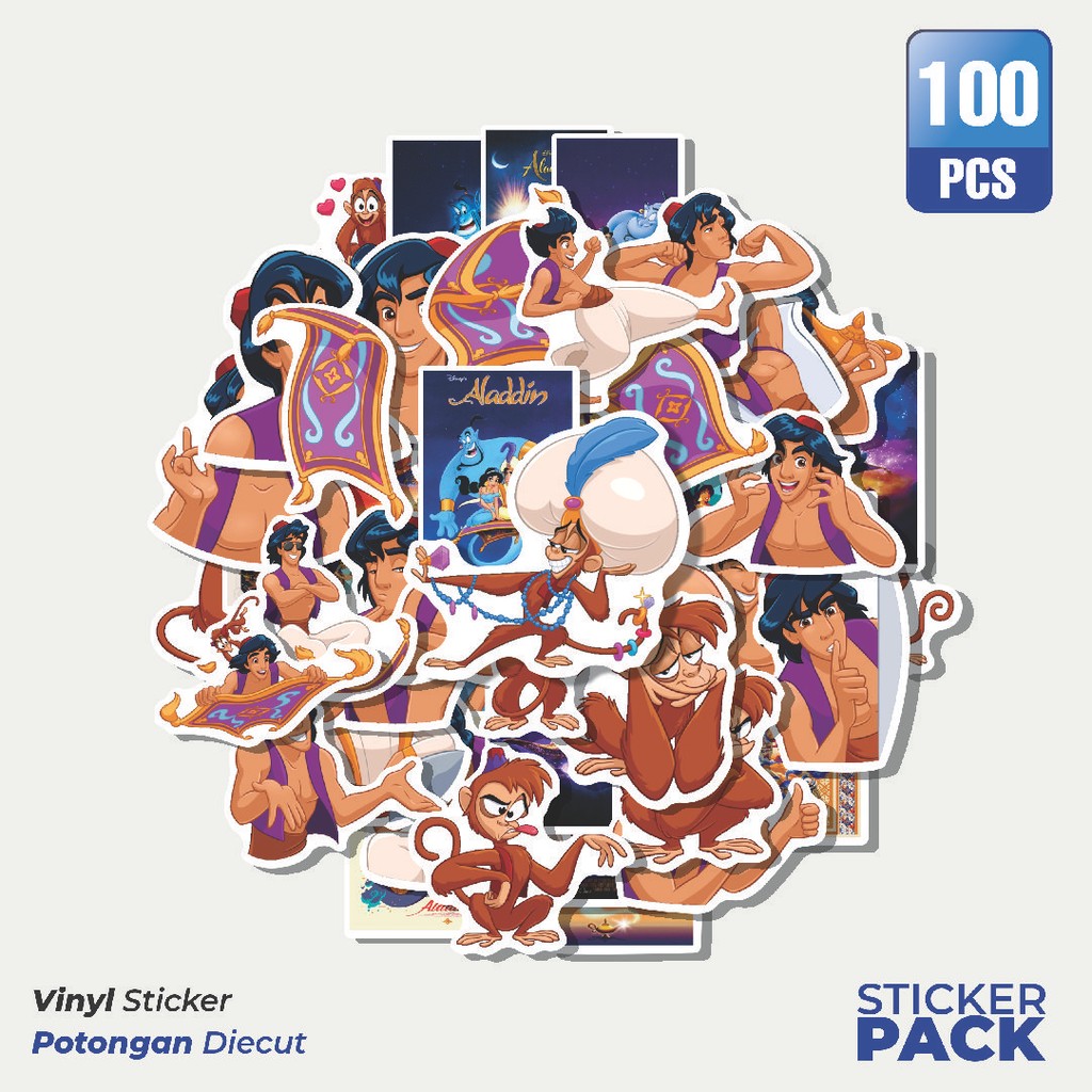 

100 PCS STIKER Stiker Kartun Aladin and Friends Waterproof Aesthetic- Untuk Laptop, Motor, dan Helm - Paper Stationery Pack