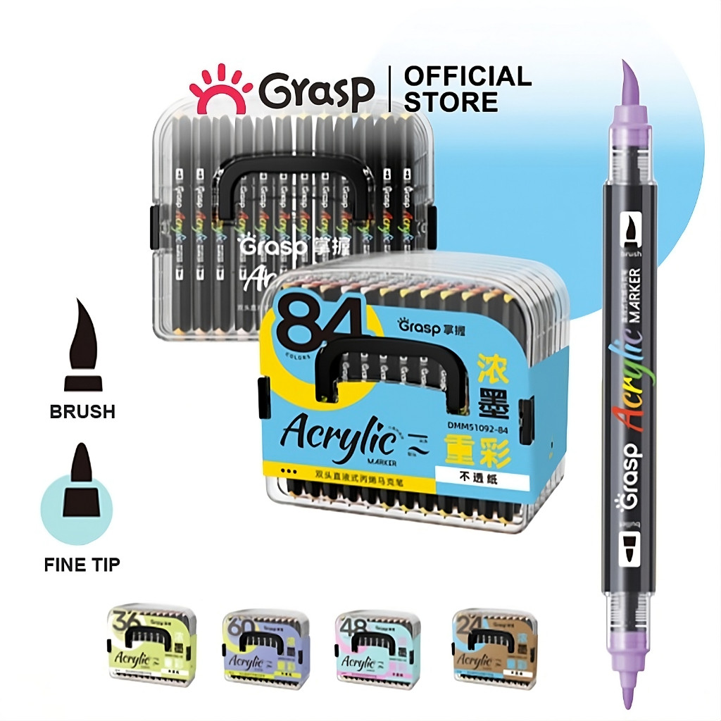 

PROMO!GRASP Acrylic Marker Brush 24/36/48/60/84 Warna Spidol Akrilik Ujung Dual Tip Tinta Langsung Tahan Air MW019READY