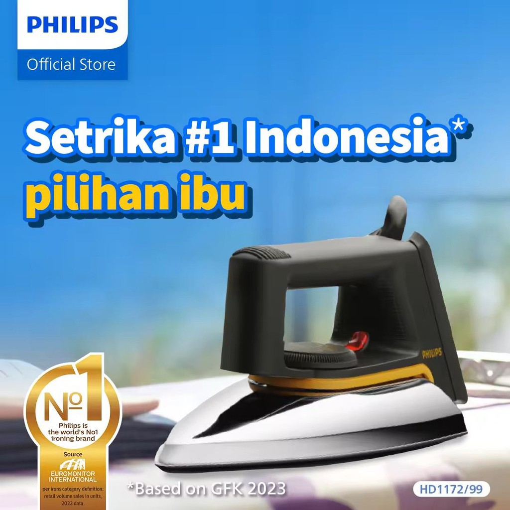 Philips Setrika Kering Classic HD1172/99 - Hitam Tapak Anti Lengket, setrika Philips, gosokan Philip