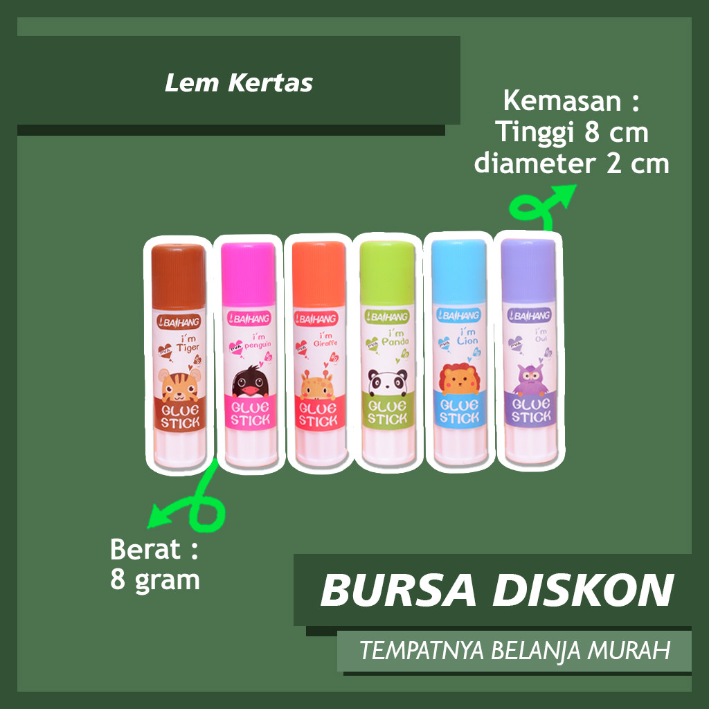 

Lem Stik Baihang Animal Family 8 gr Lem Kertas Glue Stick Putar Padat DIY Lucu Karakter Hewan Colorfull
