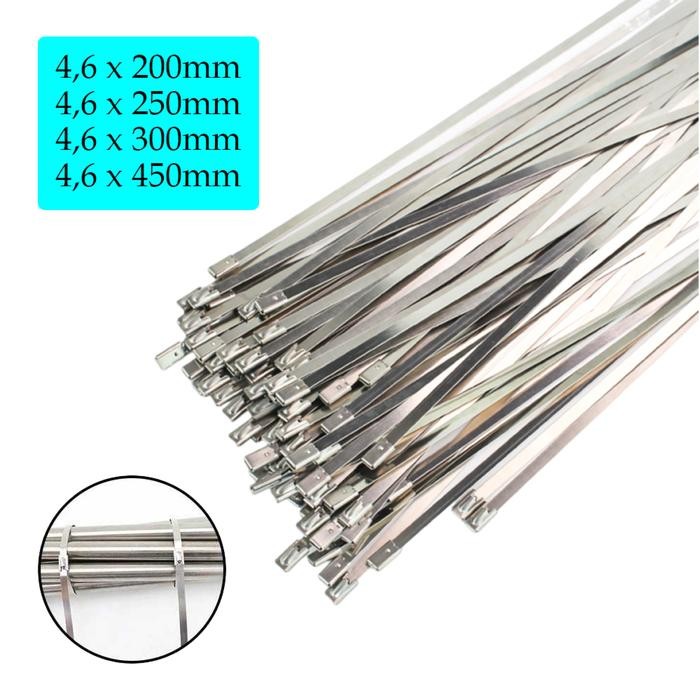 

Kabel Ties Stainless Steel 304 4,6x200mm 250mm 300mm 450mm Cable Tie Pengikat Klem Knalpot Serbaguna 20/100pcs