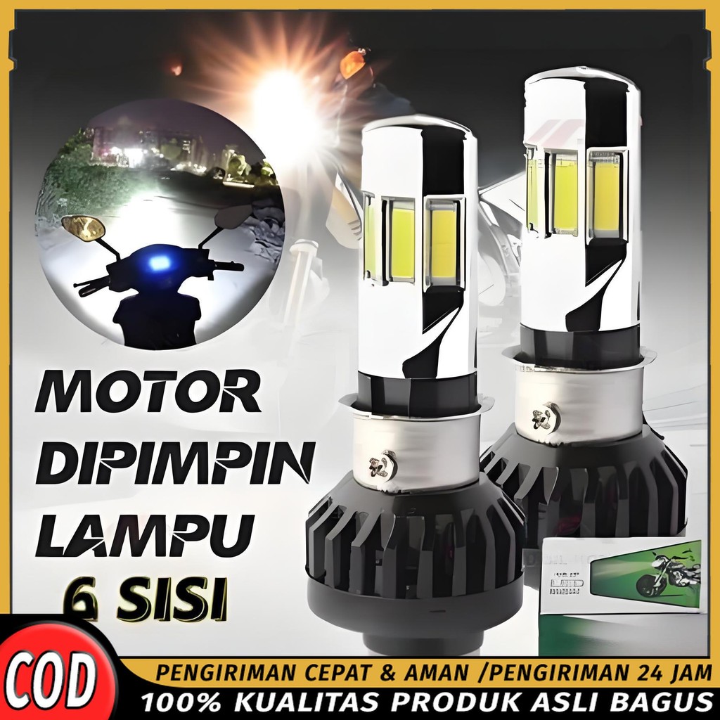 Lampu LED Depan Motor Mobil 6 Sisi Super Terang Putih Tahan Air Hemat Energi Warna Putih Jernih