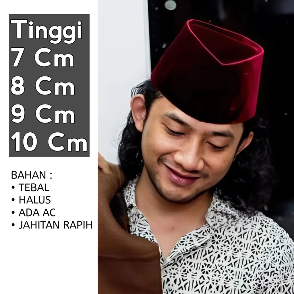 Songkok peci merah tinggi 7cm, 8cm, 9cm,10cm maroon kopiah betawi merah maroon origininal