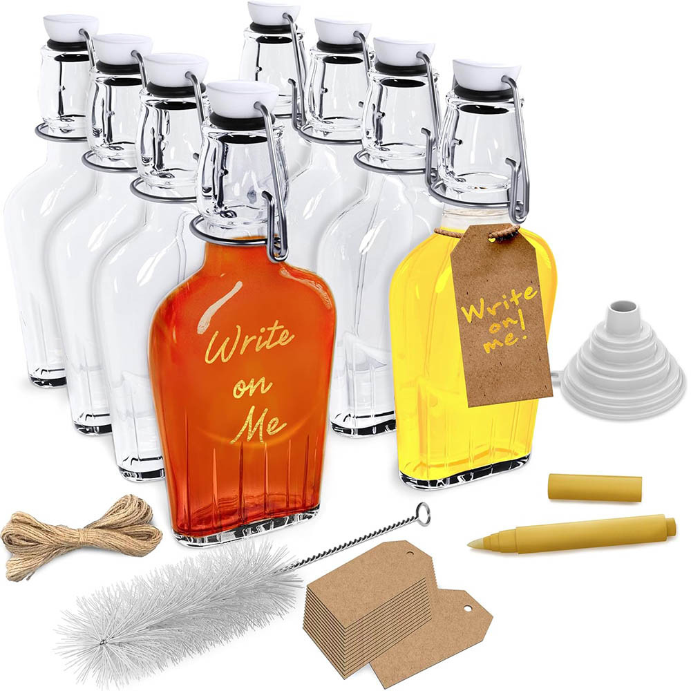 8.5Oz Glass Flask for Liquor Flip Top Glass Bottle Set For Vanilla Extract Bottles,Mini Liquor Swing