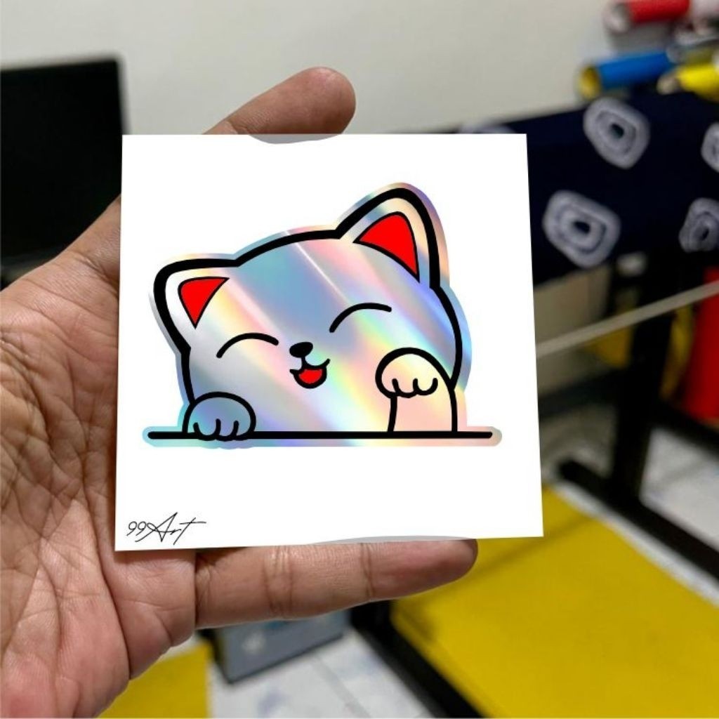 Stiker Kucing Imut Lucu, Kucing Lucu, Stiker Reflektive Nyala, Hologram, Hp, Motor