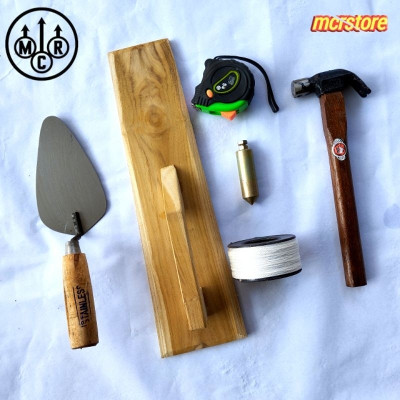 Paket lengkap pertukangan 6 pcs Raskam , cetok semen , meteran , benang, lot, palu kambing Terbaik