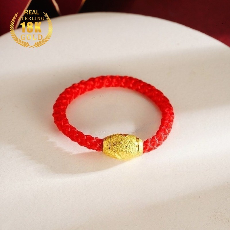 Cincin Pernikahan Tali Merah Manik Keberuntungan Emas 18K