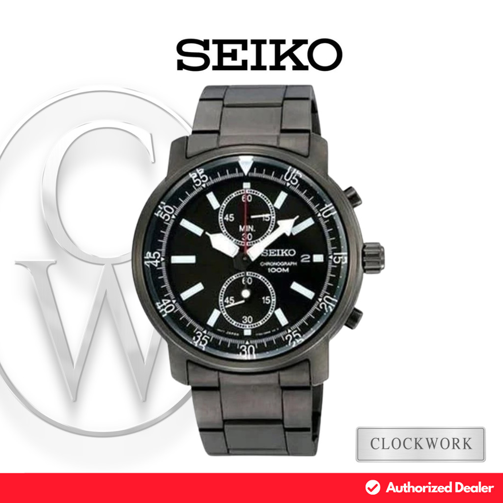 Jam Tangan Pria Seiko Chronogprah SNN229P1 Rantai Sporty Casual Hitam
