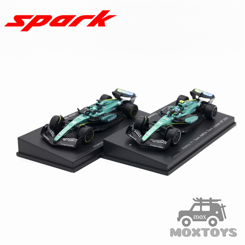 Spark 1:64 AM Aramco F1 Team AMR24 No.14 Fernando / No.18 Lance 2024 Diecast Model Car