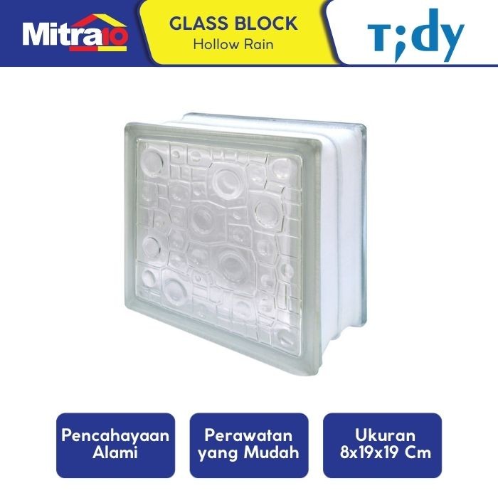 Glass Block Hollow Tidy Rain 8x19x19cm - Bata Kaca Motif Hujan