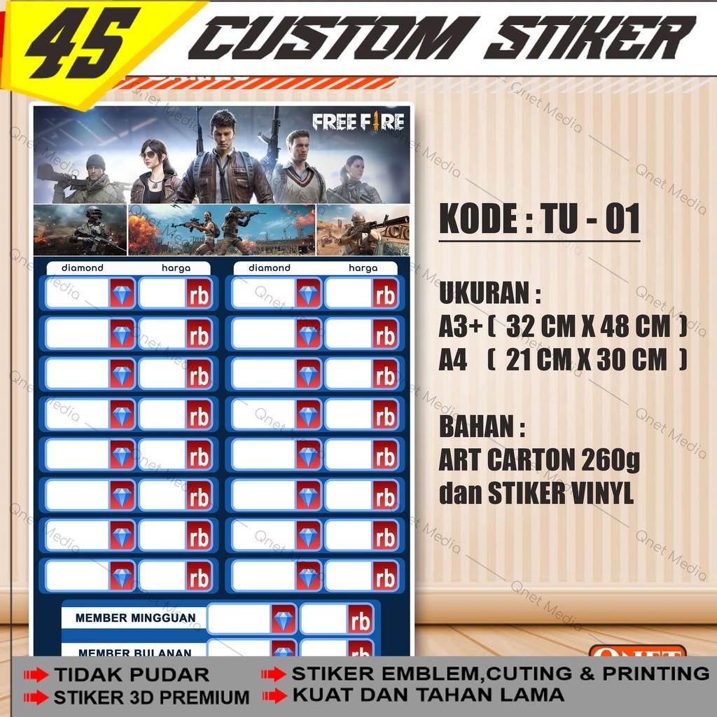 Poster Daftar Harga Top Up Games + Laminasi Glossy