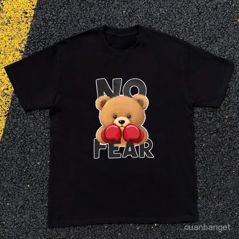 Kaos Oversize Kaus Wanita Korean Sarung Tinju Beruang Tanpa Takut 100%kapas kaos lengan pendek overs