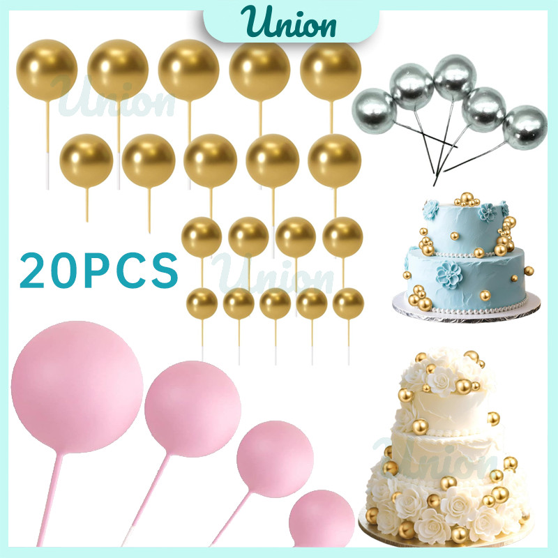 20 PCS Topper Kue Ulang Tahun Hiasan Kue Bentuk Bola Tusuk Cake Topper Ball Hiasan Bola Metalik Doff