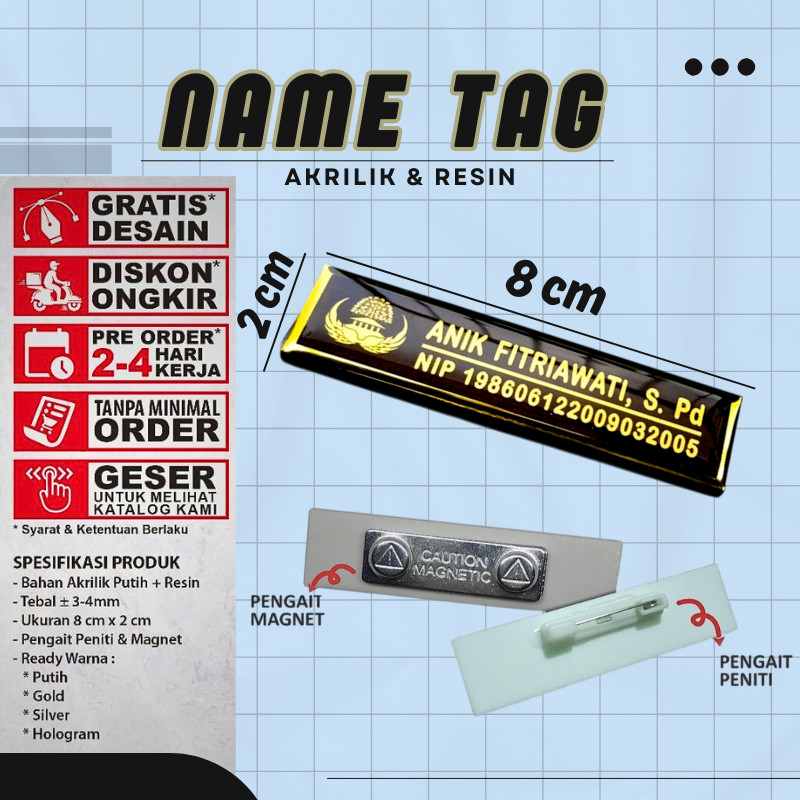 Nama Dada Plus Pin Korpri Nama Dada Kuningan Pin Korpri