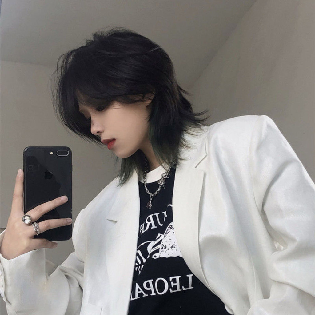 Keren pria wig laki-laki tren serigala ekor mullet kepala keren tampan super A tengah poni simulasi 