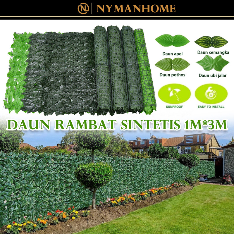 Daun Rambat Sintetis/Rumput Dinding Sintetis Dekorasi Dinding Daun Rambat Pagar 1 Meter X 3 Meter