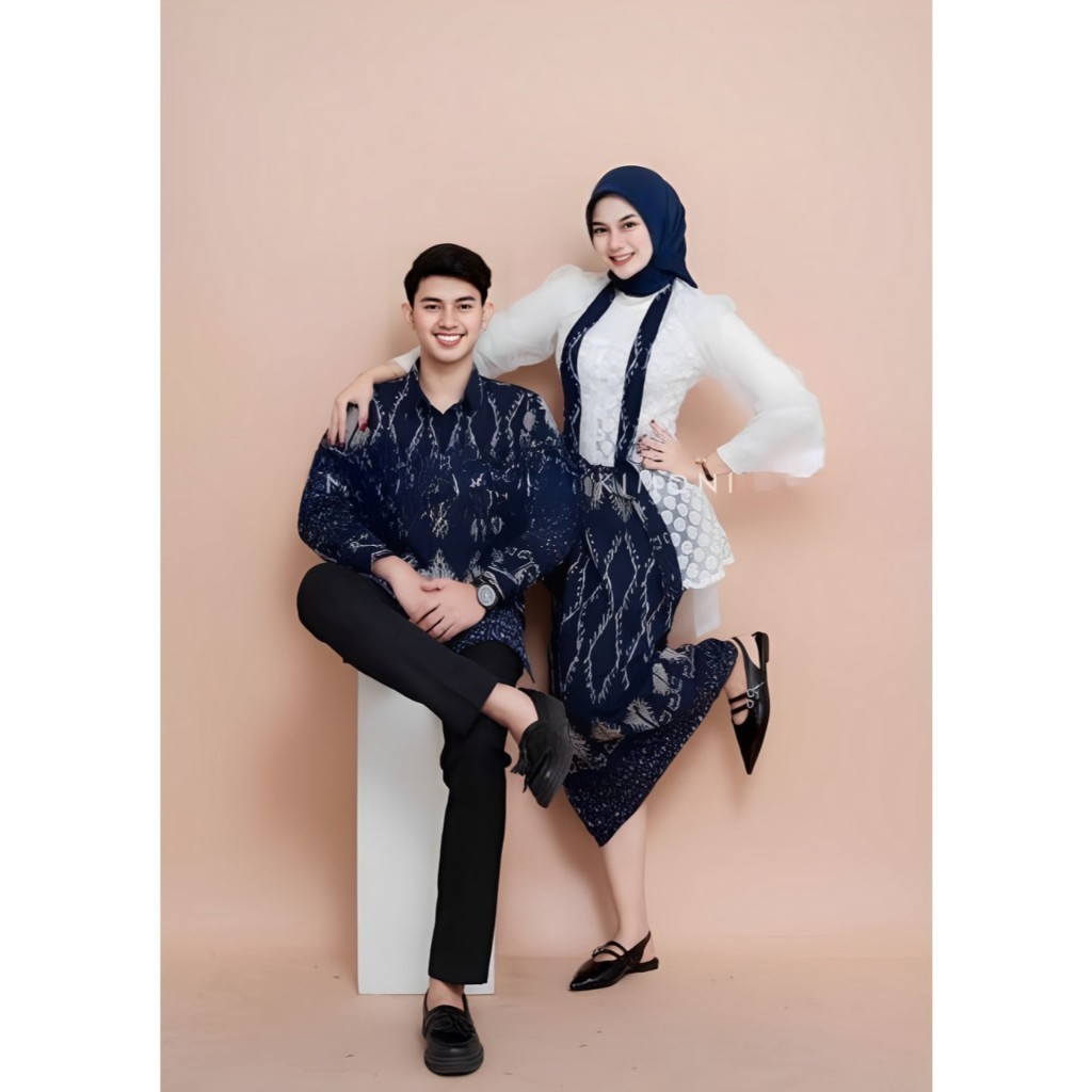 Baju Tenun Kebaya Blue Puspa Setelan Kebaya Pria Wanita Tenun Etnick Setelan Kondangan Acara Resmi