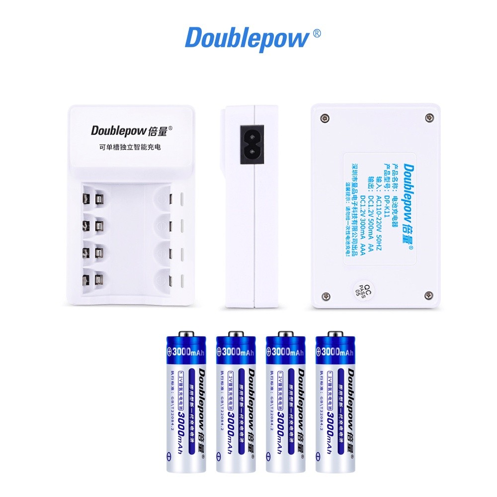 DOUBLEPOW DP-K11 - Charger Baterai 4 slot AA/AAA + 4 PCS AA 3000mAh