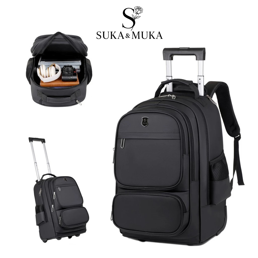 Tas bepergian Travel bag -Tas Pria Ransel Troli Import 4 Roda - Dengan Ransel Laptop Troli - dengan 