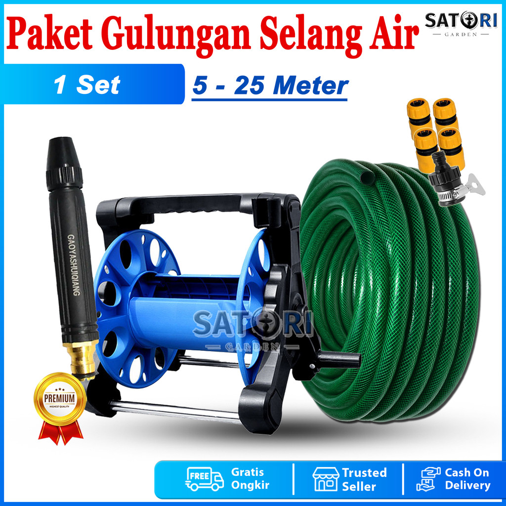 PAKET SEMPROTAN GULUNGAN SELANG AIR FLEKSIBEL 5 - 25 METER JET SPRAY CUCI MOTOR MOBIL MURAH