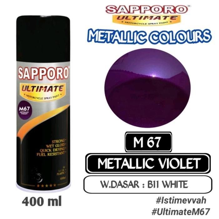 M67 METALIC VIOLET SAPPORO ULTIMATE 400ML CAT SEMPROT SPRAY PAINT PYLOX PILOK PILOX CAT WARNA MOTOR