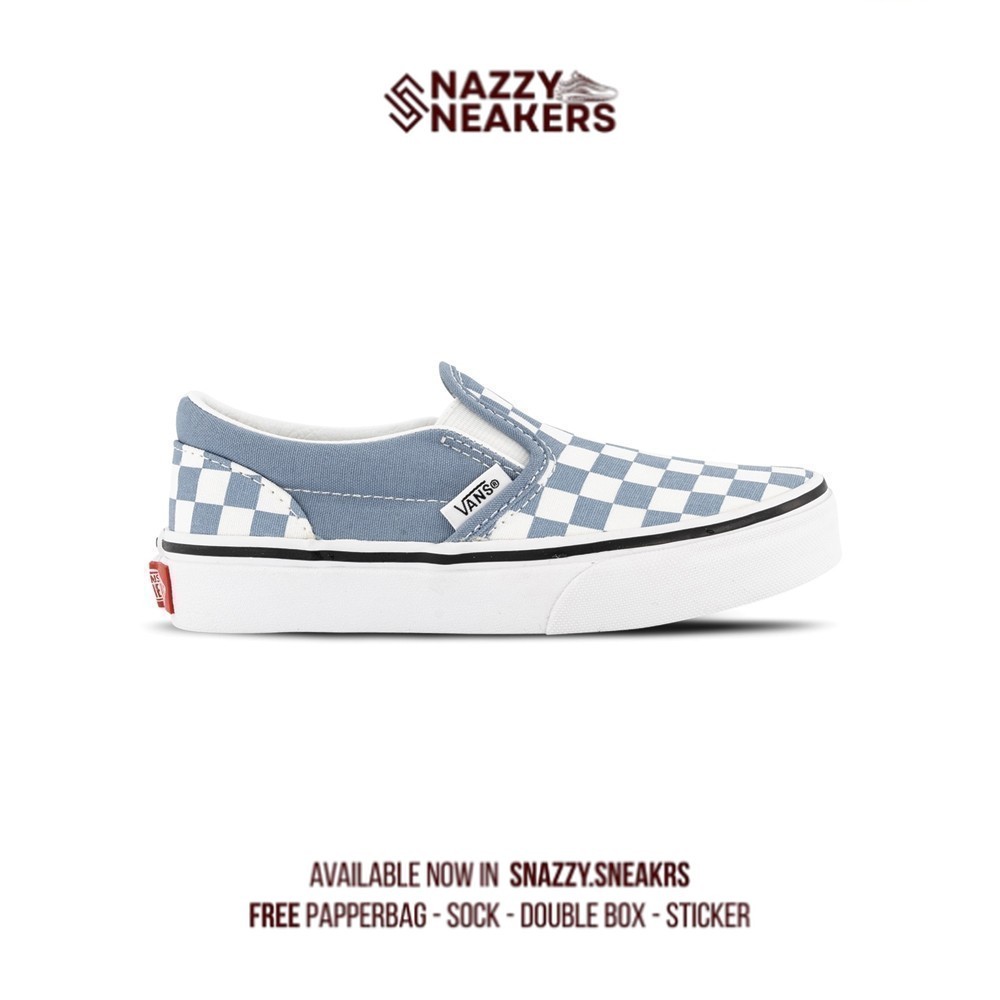 Sepatu Vans Classic Slip-On Checkerboard Blue Mirage Sneakers Original unisex