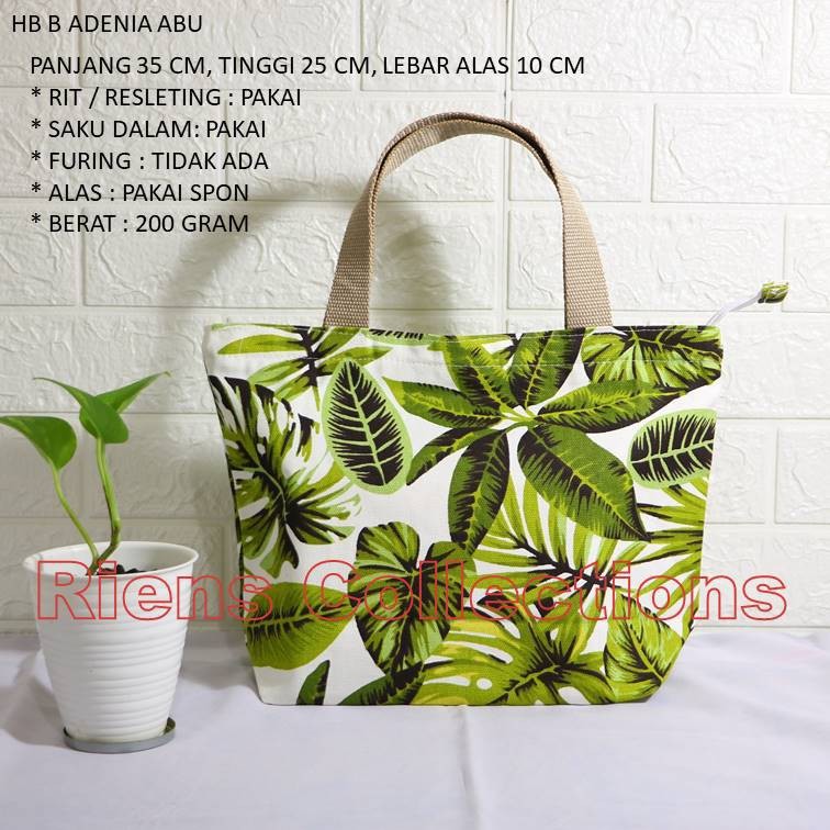 WZ HANDBAG BESAR BAHAN KANVAS MOTIF ADENIA HIJAU / TAS KANVAS / TAS WANITA /