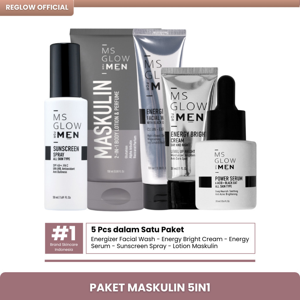ORIGINAL MS Glow For Men Paket Lengkap + Maskulin Skincare Pria dan Cowok Glowing Ganteng Untuk Waja