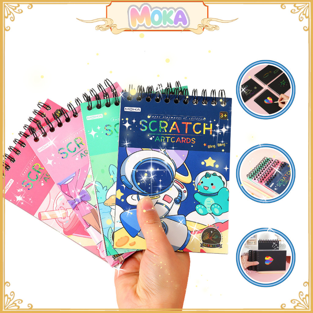 Moka Scratch Note / Buku Magic Warna / Black Cardboard Mini / Scratch Book / Mainan Edukasi Mk186
